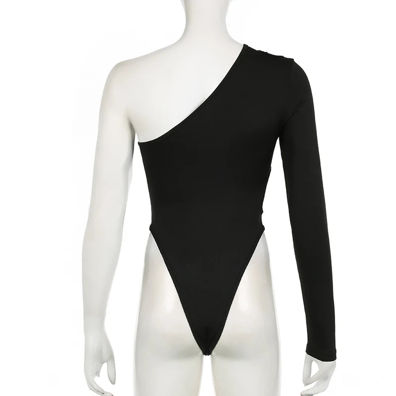 One Shoulder Cut Out Bodysuit Backless Fall Rompers Party Rave Outfits Lady Bodysuit Tops