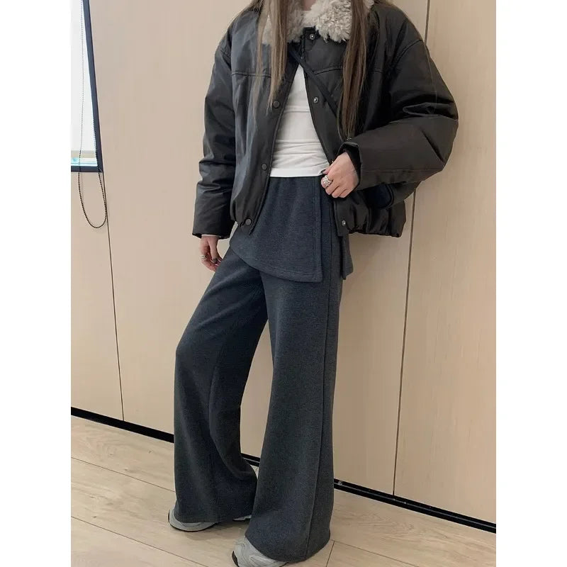 Fake Two Pieces Splicing Color Wide Leg Pants Spring New Korean High Waist Loose All Match Pants