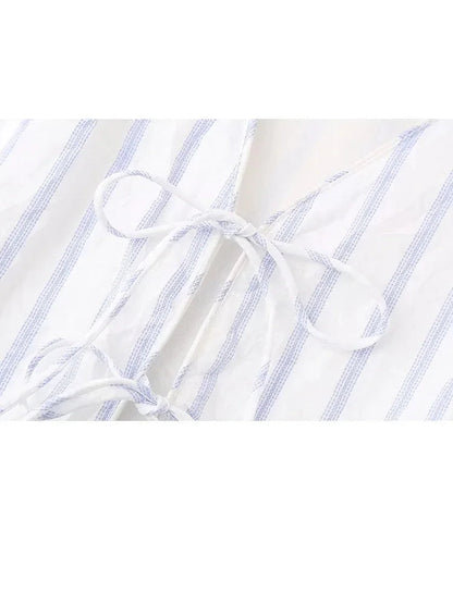 Summer Woman Stripe Vneck Tank Tops Sleeveless Slim Laceup Vests Female Cropped Waistcoat