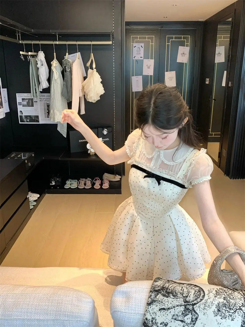 Summer Kawaii New Two Piece Set Chiffon Blouse+sleeveless Strap Dress Female Lolita Japanese Princess Suit