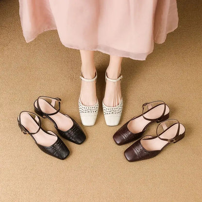 Sandals Square Toe Thick Heels 3.5cm Buckle Strap Breathable Small Size 31 32 33 Sweet Daily Shoes