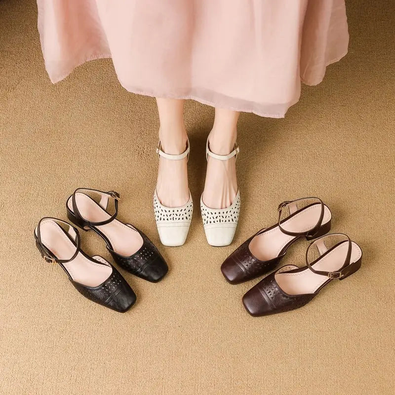 Sandals Square Toe Thick Heels 3.5cm Buckle Strap Breathable Small Size 31 32 33 Sweet Daily Shoes