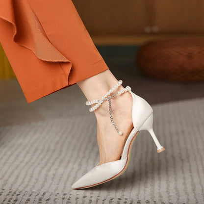 Stiletto Strap Pearl Butterfly Pointed Toe High Heel Shoes Banquet Exquisite High Heel Sandals