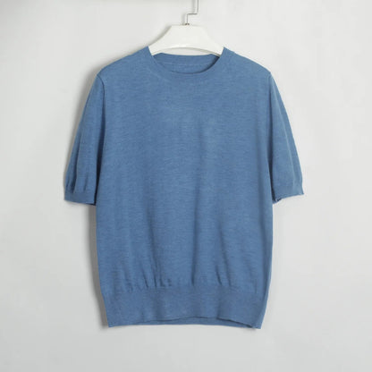 Summer Knitted Tshirt Short Sleeve Oneck Slim White Sweater Female Pullovers Knitwear