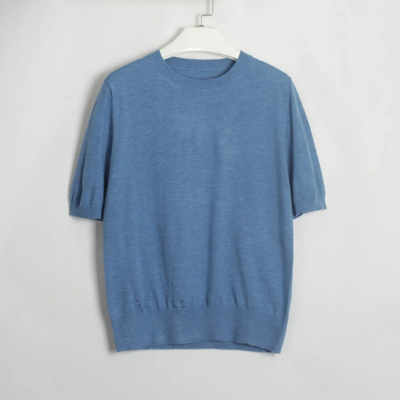Summer Knitted Tshirt Short Sleeve Oneck Slim White Sweater Female Pullovers Knitwear