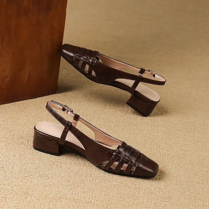 Design Sandals Square Toe Block Heels 3.5cm Back Buckle Strap Big Size 43 Dating Shoes 31 32