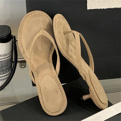 Summer Thin Low Heels Slippers Round Clip Toe Beach Sandals Flip Flops Shoes Zapatos De Mujer