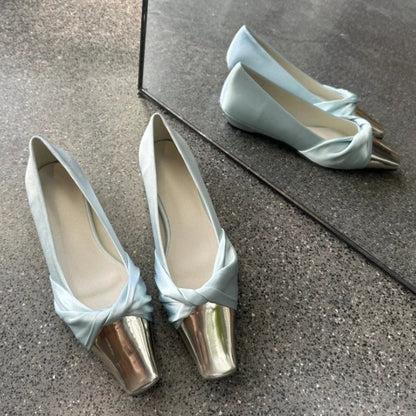Metal Square Head Pumps Satin Designer Flat Shoes Summer New Party Dress Shoes Purple Comfy Fashionmueller Shoes