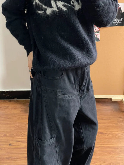 Boyfriend Jeans for Baggy Balck Wide Leg Denim Trousers Harajuku Causal Straight Cowgirl Pants