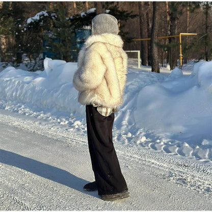 Furffy Thicken Jackets Faux Fur Loose Lapel Long Sleeves Warm Coats Female Winter Soft Outwears Lady