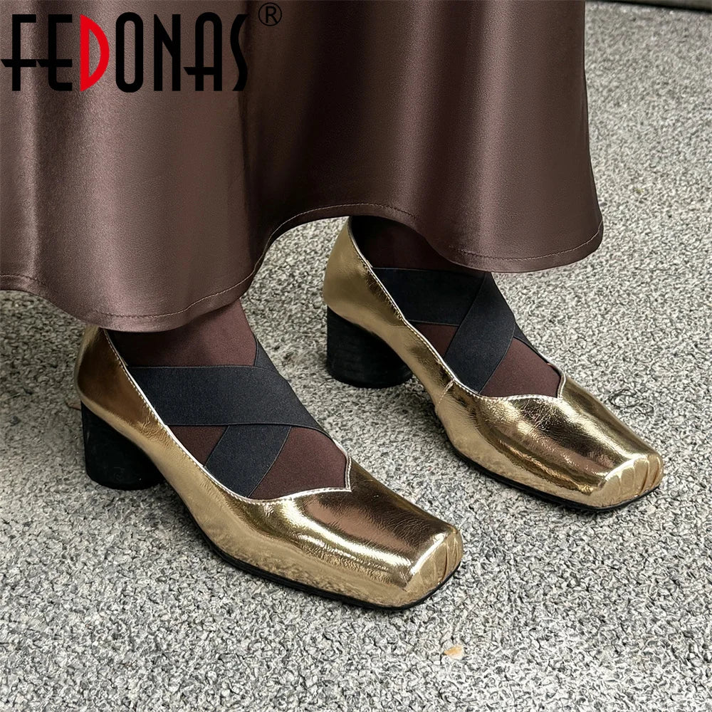 Mary Jane Shoes for Retro Medium Heeled Single Shoes Soft Genuine Leather Ballet Shoes