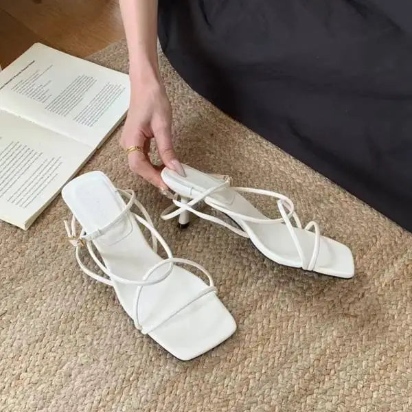 Shoes Sandals Stiletto Heels Suit Female Beige Allmatch Low New Comfort High Retro Summer