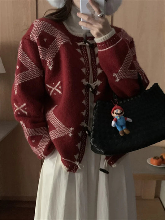 Winter Sweaters Loose Knitwear New Horn Buttons Slim Office Lady Cardigans Daily Coat