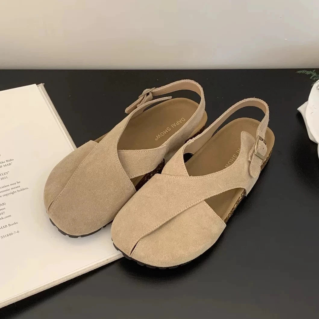 Summer Flats Sandals Platform Shoes Suede Designer Buckle Slippers Brand New Walking Slingback Sandalias Mujer