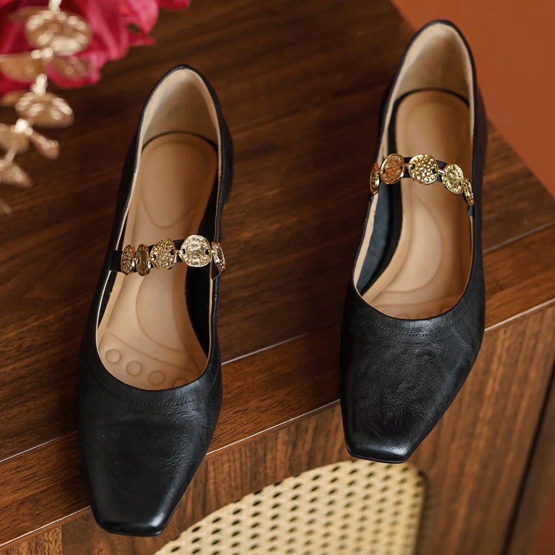 Large Size 3441 Cow Leather Square Toe Slipon Mary Jane Flats Soft Comfortable Moccasins Shoes Woman