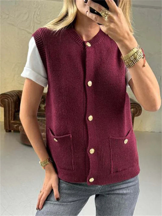 Loose Sweater Cardigan Vestidos for Sleeveless Ribbed Cropped Pocket Commute Top Female Cardigan Top
