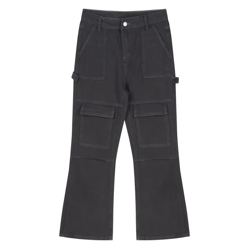 Low Waist Color Allmatch Cargo Pants Autumn New Korean Multibutton Slim Wide Leg Pants