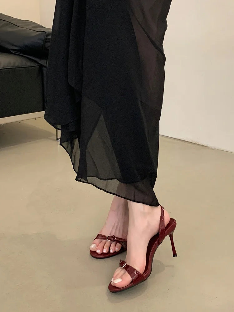 Summer Narrow Band Open Toe Sandals Thin Low Heel Gladiator Party Shoes Zapatos De Mujer