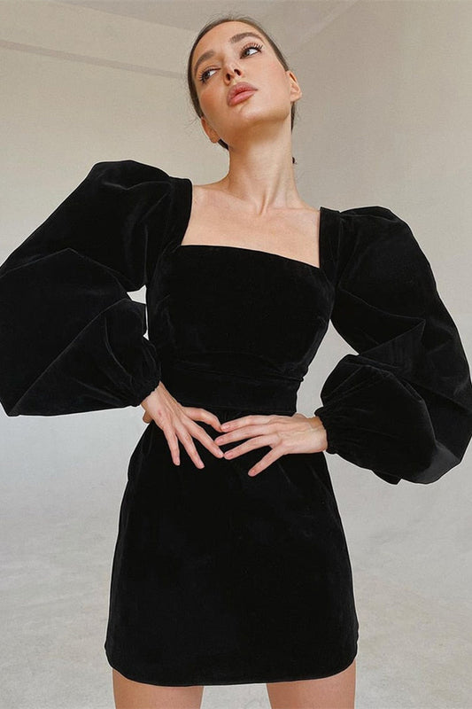 Janice Puff Sleeve Velvet Mini Dress