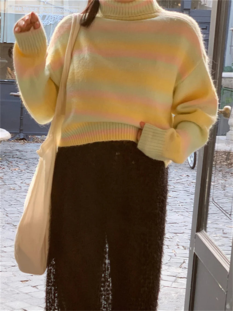 Soft Sweet Sweaters Turtleneck Loose Knitted Daily Warm Autumn Gentle Pullovers