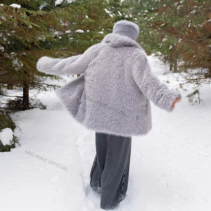 Winter Exclusive Lapel Collar Long Teddy Jacket Coat Brand Cozy Padded Faux Fur Coats Outerwear