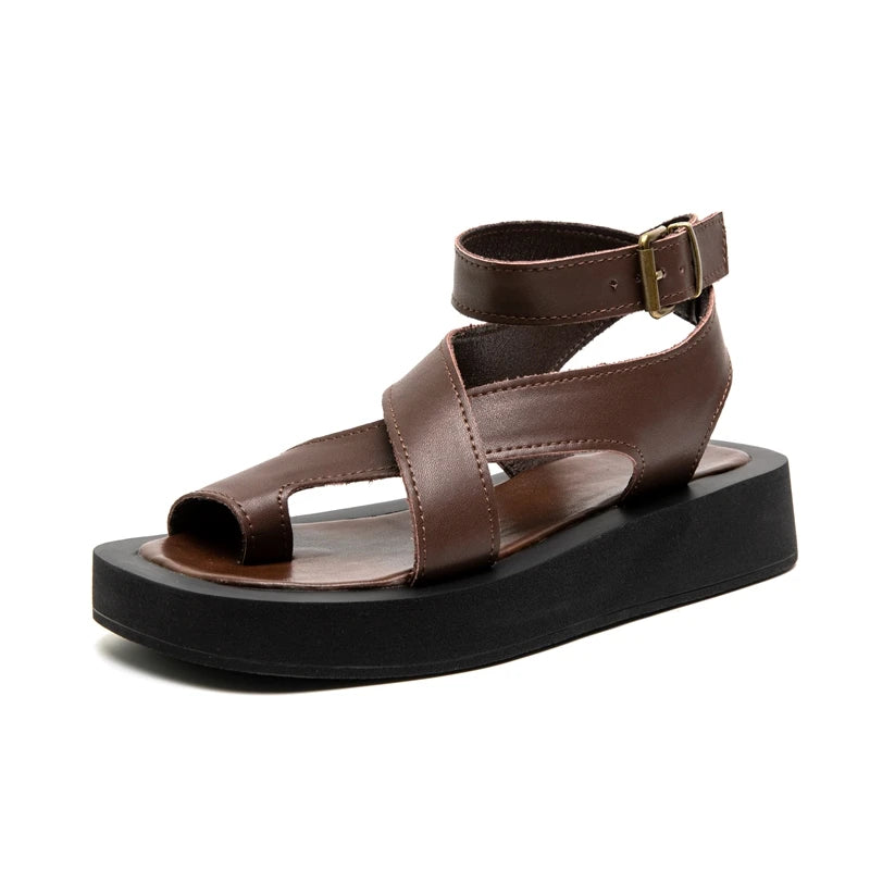 Sandals Summer New Clip Toe Sandals Genuine Leather Roman Shoes Sandals