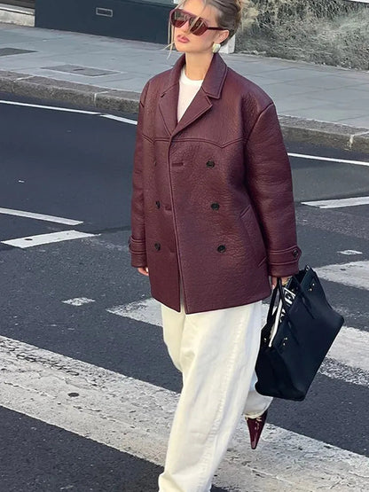 New Lapel Color Jacket Pocket Long Sleeved Single Breasted Coat Autumn Versatile High