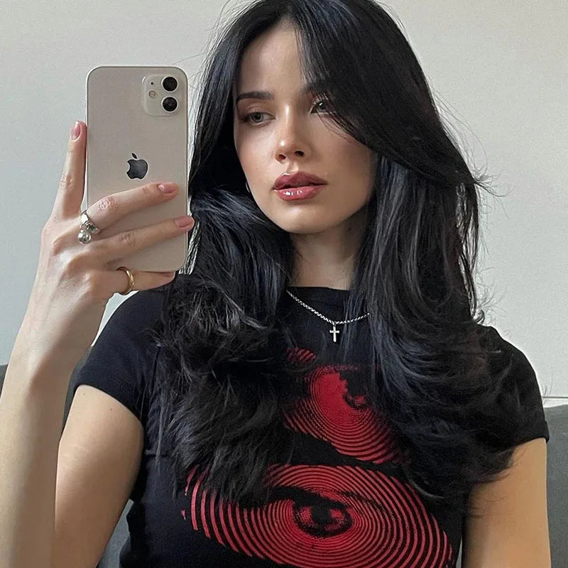 Y2k Cross Border New European and American Summer ’s Print Design Trend Short T-shirt Top