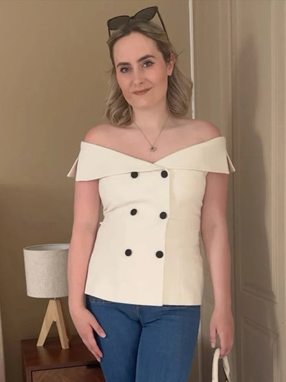 Off Shoulder Double-breasted Vest Slim Sleeveless Waistcoat Summer New Tops