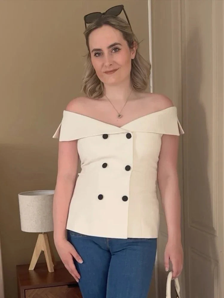 Off Shoulder Double-breasted Vest Slim Sleeveless Waistcoat Summer New Tops