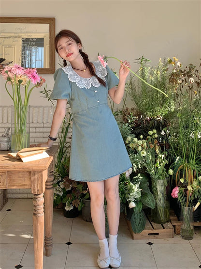 Princess Gentle Maxi Dress Slimfit Summer Short Sleeve Sweet Office Lady All Match Daily