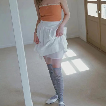 High Waist Pleated Loose Aline Skirt Summer New Korean Color All Match Kneelength Skirt