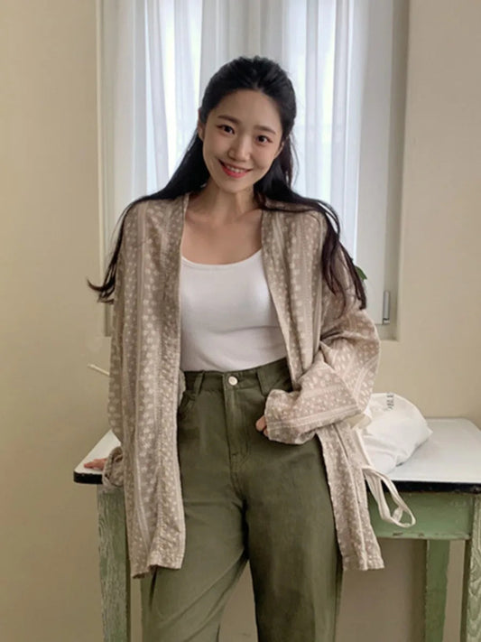 Korean Style Shirt Summer New Cardigan Shirts Outwear Long Sleeve Top Pocket Clothes