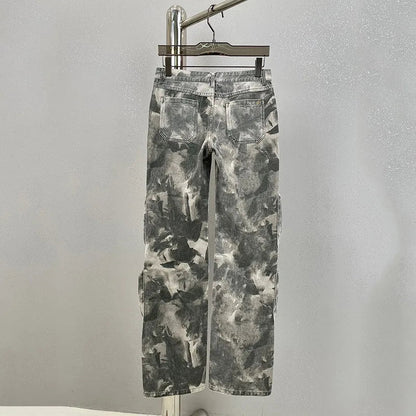 Jeans High Waist Multi Pocket Loose Camouflage Denim Cargo Pants Summer New
