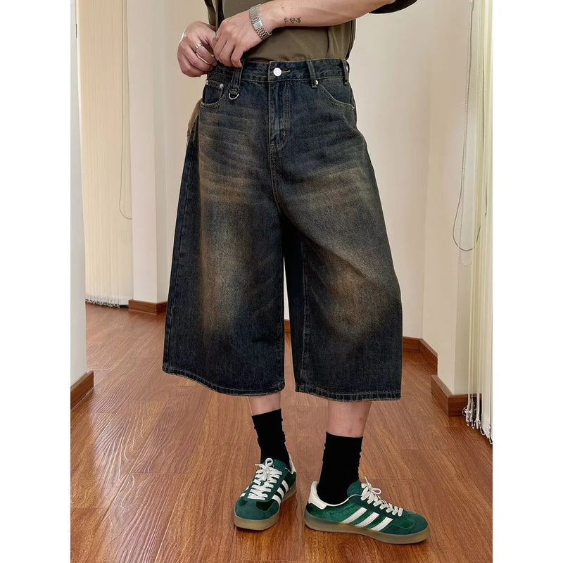 Harajuku High Waist 2000s Blue Denim Shorts Loose Fit Y2k Punk Style Baggy Shorts
