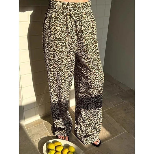 Baggy Leopard Print Pants Harajuku Oversized Trousers Korean Wide Leg Elastic Waist Aesthetic