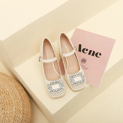 Shoes With Straps Sandals Brief Pumps Heels Square Toe Buckle African Sweet Comfortable Crystal Brand