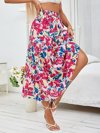 Print Ruffle Hem Skirt