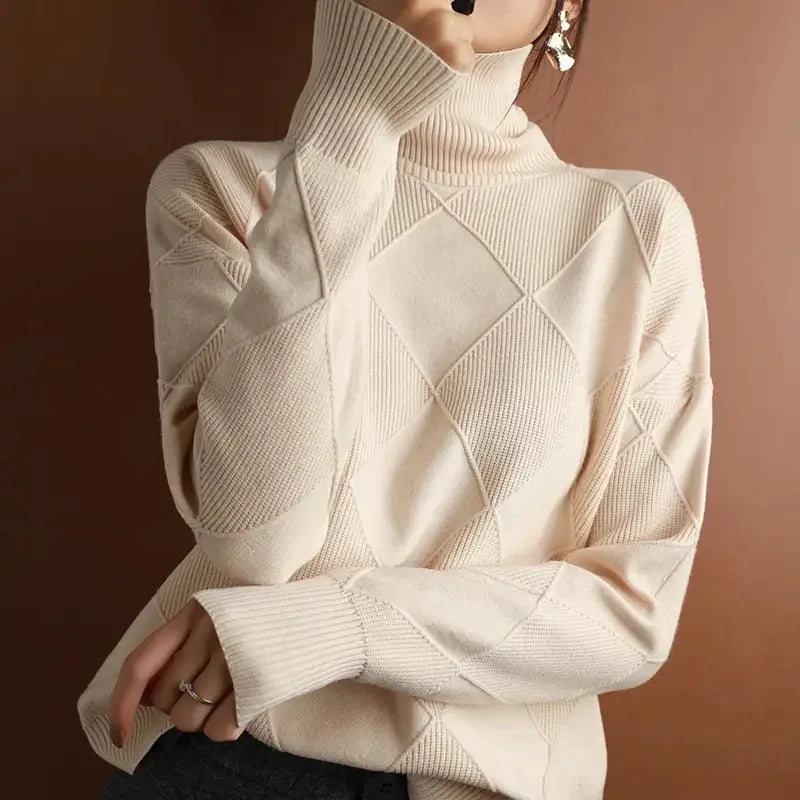 Autumn and Winter New ’s Pullover Sweater Thickened Warmth Knitted Wool Sweater High Collar Df4845
