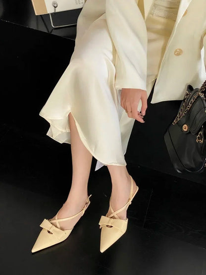 New Butterflyknot Buckle Strap Pumps Woman Pointed Toe Thin Low Heels Shoes