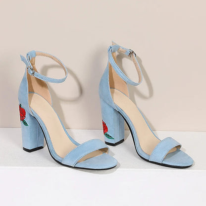 Style Embroidered Highheel Sandals Summer New Ankle Strap Retro Open Toe Wedding Shoes Female 3445