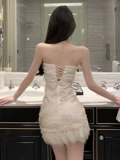Strapless Dresses Off Shoulder Bodycon Princess Evening Party Mini Dress Female Vestidos Mujer