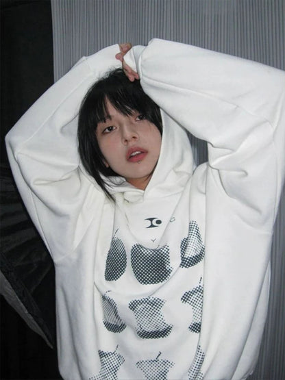 American Retro Fruit Print Hoodies High Street Apple Graphic Top Harajuku Oversized Design Aesthetics