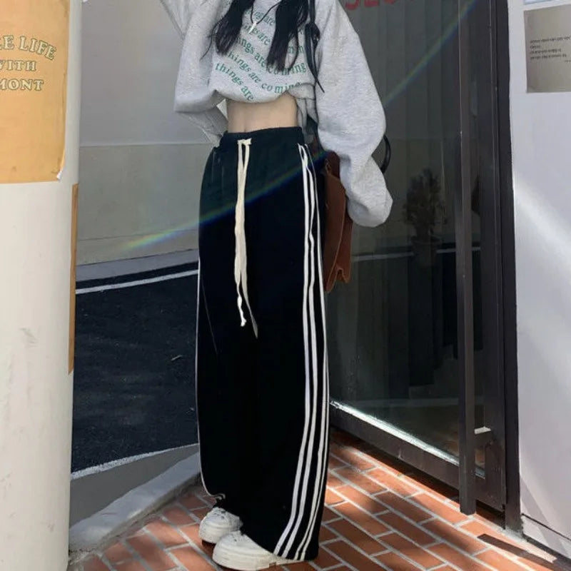 Striped Sport Sweatpants for Black Harajuku Korean Pants Hippie Preppy Trousers Aesthetic