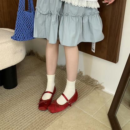 Woman Shallow Mouth Grandma Shoes Female Footwear Soft Bowknot Square Toe Ballet Dress Butterfly New