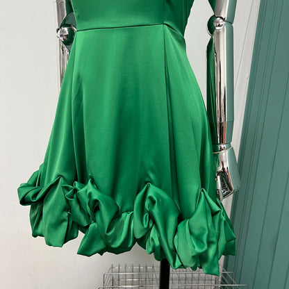 Temperament Western Satin Sling Holiday Style Mini Dress