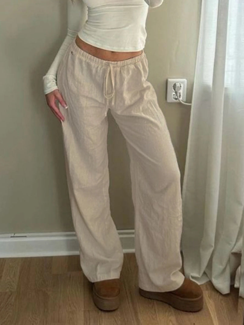 Loose Straight Leg Pants for Simple Lazy Comfortable Summer Vacation Trousers