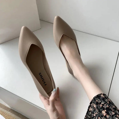 Black Office Shoes for Normal Leather Summer Footwear Low Heel Pointed Toe Young on Y2k