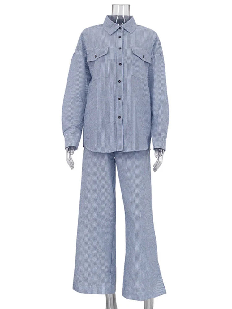 Contrast Color Shirt Pants Suit 2-piece ’s Summer Striped Patchwork ’s Suit 2-piece Pants Suit