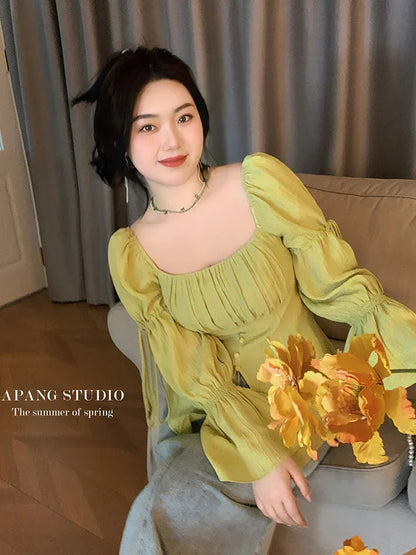 Woman Spring Highend Retro Exquisite Hong Kong Style Slim Fit White Top Design Niche Feel Blouse Top